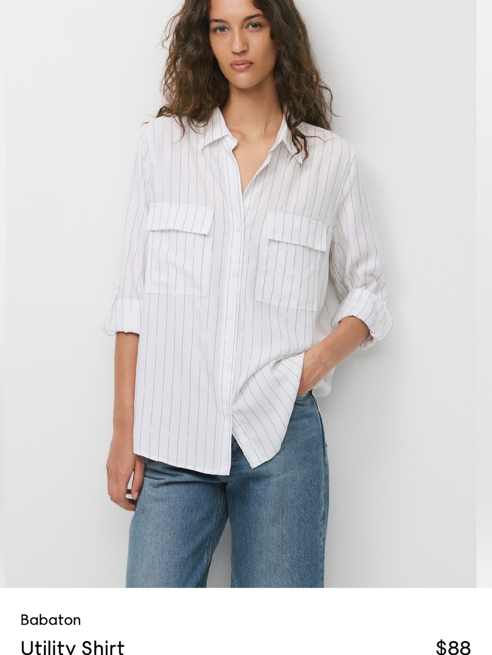 Babaton White Pinstriped Utility Shirt with Gray Stripes